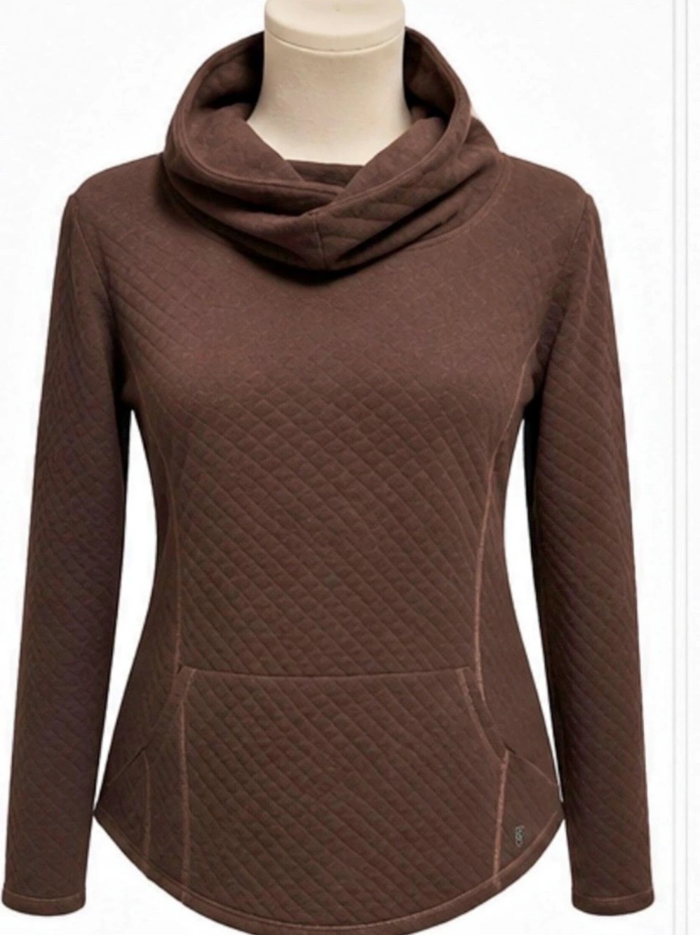 KÜHL Athena Merino Wool Blend Quilted Cowl Neck Pullover Brown m